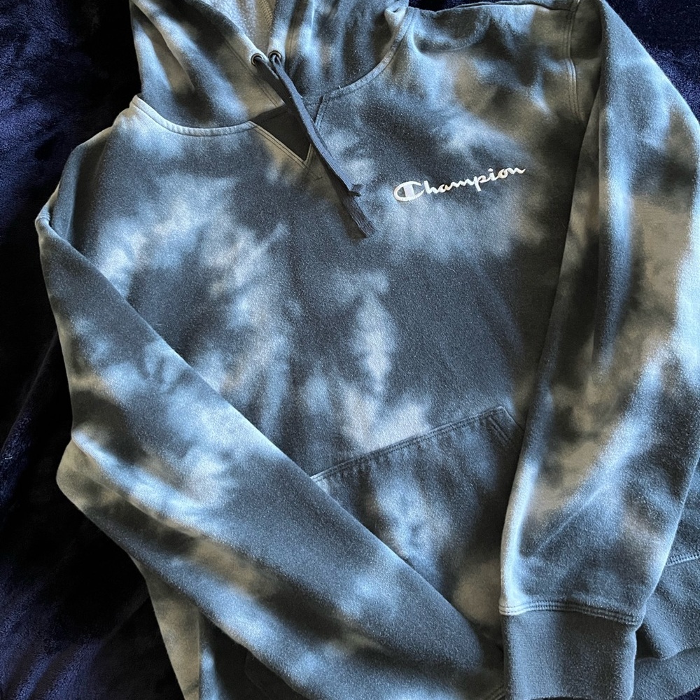 Champion Tie Dye Blue Cropped Sweatshirt / Jumper